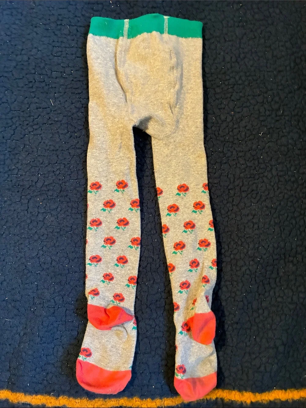 Mini Boden Grey Tights with Green Waistband and Red Detail